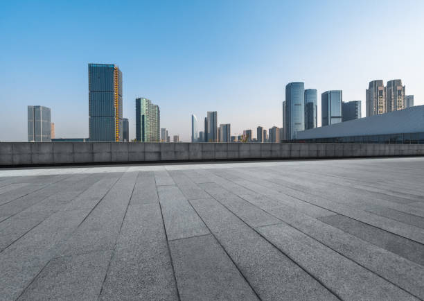 istock Empty pavement and the hangzhou financial district 1345266263