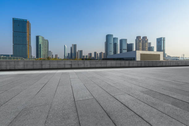 istock Empty pavement and the hangzhou financial district 1345266304