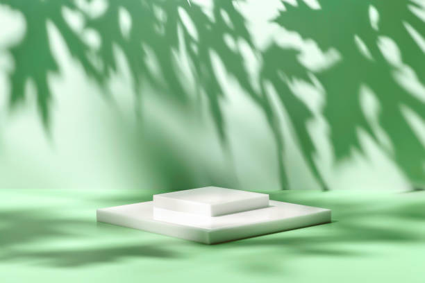 istock scene with white podium on mint background and shadows 1345267315