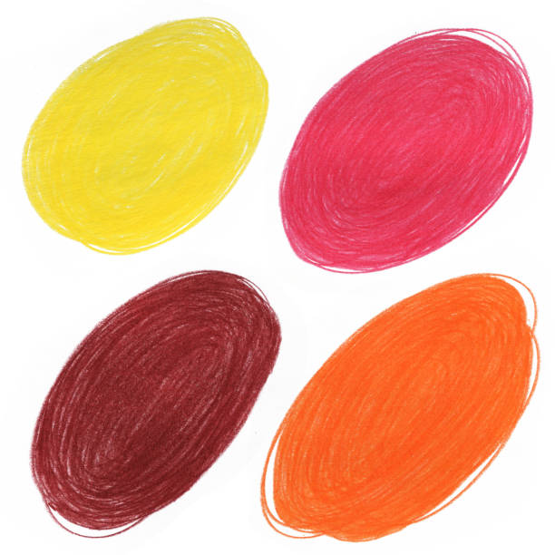 istock Set of Abstract Stain Drawn by Colored Pencil Isolated on White Background. 1345267478