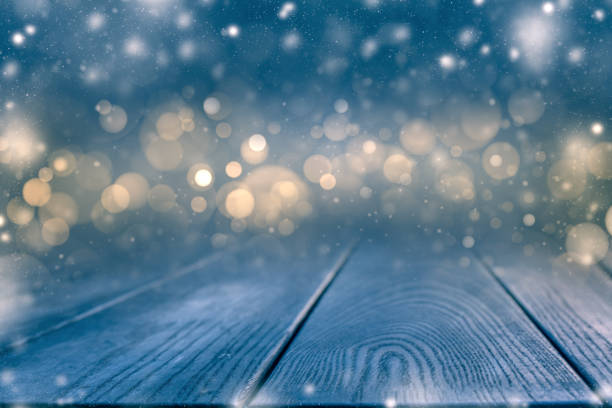 istock Winter design ideas. Christmas background with frozen table. 1345270885