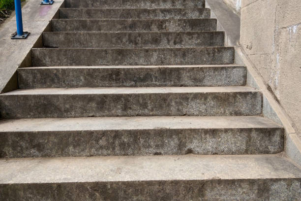 istock View from below on the gray staircase in the city. 1345272268