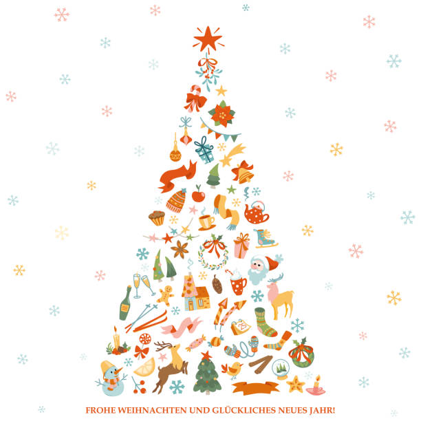 Merry Christmas & Happy Year - Christmas card in English vector art illustration