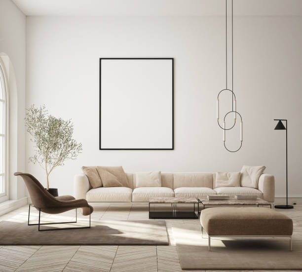 istock mock up poster frame in modern interior background, living room, Scandinavian style, 3D render, 3D illustration 1345276036