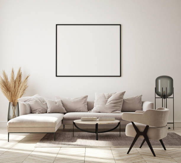 istock mock up poster frame in modern interior background, living room, Scandinavian style, 3D render, 3D illustration 1345276042