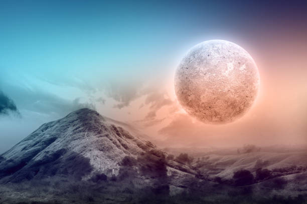 istock Dramatic view of the dark cloud with full moon 1345276567