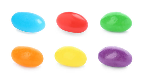 istock Set with delicious color jelly beans on white background 1345278991