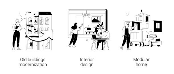 ilustraciones, imágenes clip art, dibujos animados e iconos de stock de arquitectura y construcción de concepto abstracto ilustraciones vectoriales. - modular