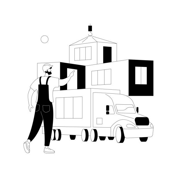 illustrazioni stock, clip art, cartoni animati e icone di tendenza di illustrazione vettoriale astratta di concetto astratto di casa modulare. - modular