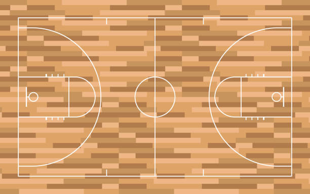 illustrations, cliparts, dessins animés et icônes de vue supérieure de la ligne de terrain de basket-ball avec plancher en bois - basketball floor basketball court hardwood floor