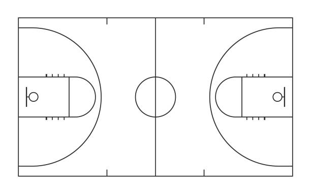 illustrazioni stock, clip art, cartoni animati e icone di tendenza di vista dall'alto della linea del campo da basket - palla da pallacanestro