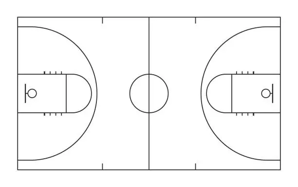 Vector illustration of top view of basketball court line