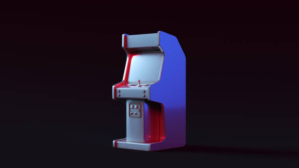 istock Vintage Arcade Console with Pink and Blue Moody 80s lighting 1345287750