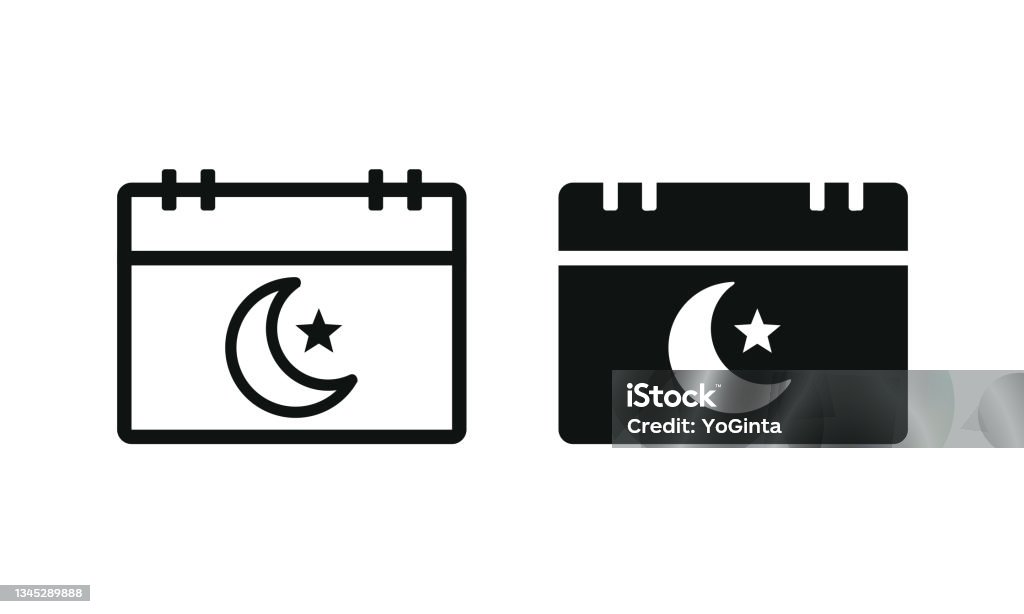 Ramadan Calendar Icon Symbol Set Calendar Page With Muslim Moon And