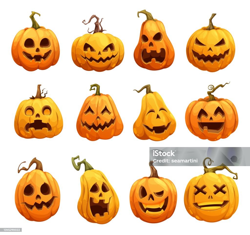 Ilustración de Calabazas De Halloween De Dibujos Animados Jack O Linterna  De Miedo y más Vectores Libres de Derechos de Fantasma - iStock