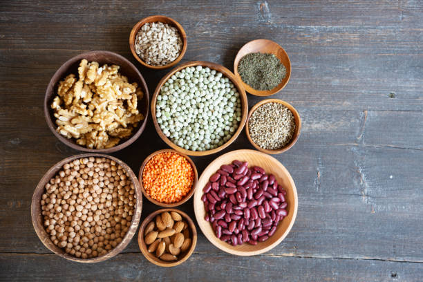 Vegan Food: plant based proteins like nuts, seeds and  legumes