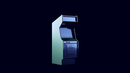 Vintage Arcade Console with Green and Blue Moody 80s lighting 3d illustration render