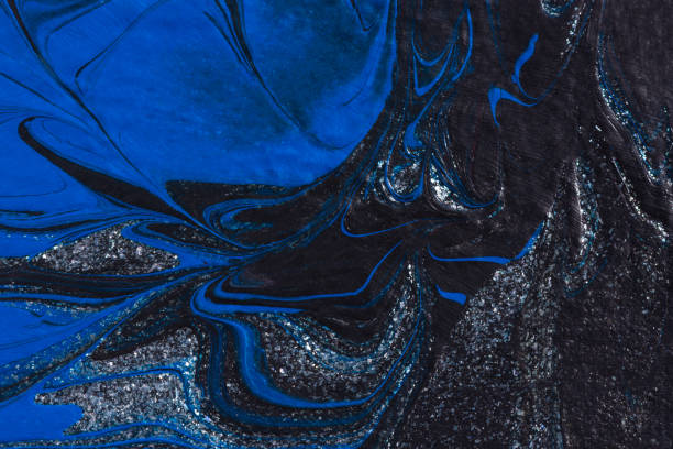 istock Black, blue silver acrylic fluid art, abstract creative Christmas background 1345295577
