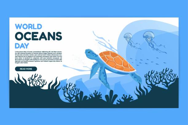 World oceans day 8 June. Save our ocean. background vector illustration. World oceans day 8 June. Save our ocean. Fish were swimming underwater with beautiful coral and seaweed background vector illustration. sea turtle stock illustrations