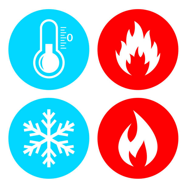 Hot and cold vector icons set Hot and cold vector icon set isolated on white background thermometer gauge stock illustrations