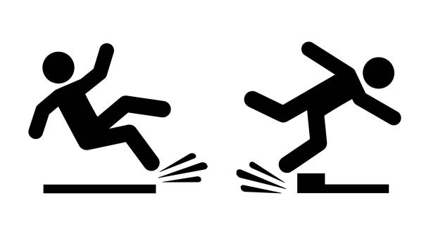slip and trip warning symbols - fall stock illustrations