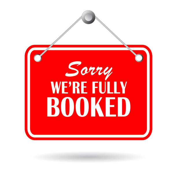 Sorry we are fully booked hanging signboard Sorry we are fully booked hanging sign isolated on white background full stock illustrations