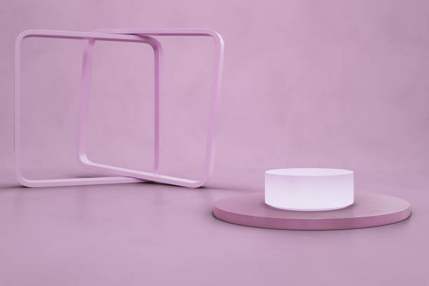 istock Round pink podium on concrete floor and empty wall background. 1345299588