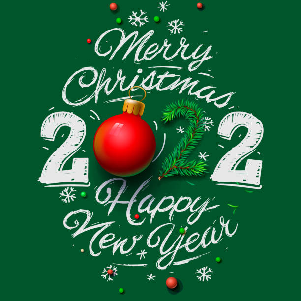 istock Merry Christmas and Happy New Year 2022 greeting card, vector illustration. 1345299655