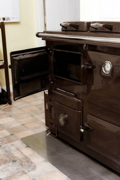 istock Old style oil burning stove in retro kitchen interior 1345300714