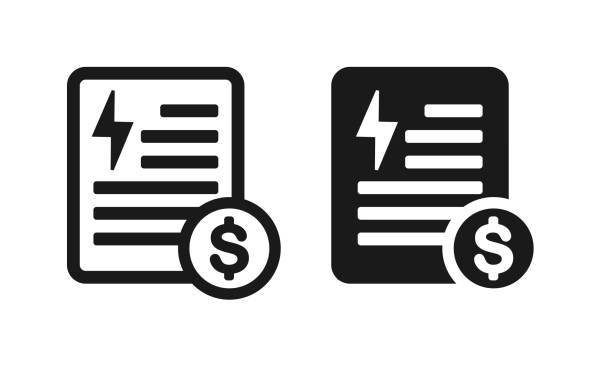 ilustrações de stock, clip art, desenhos animados e ícones de electricity utility bill document. payment icon. - house house rental finance symbol