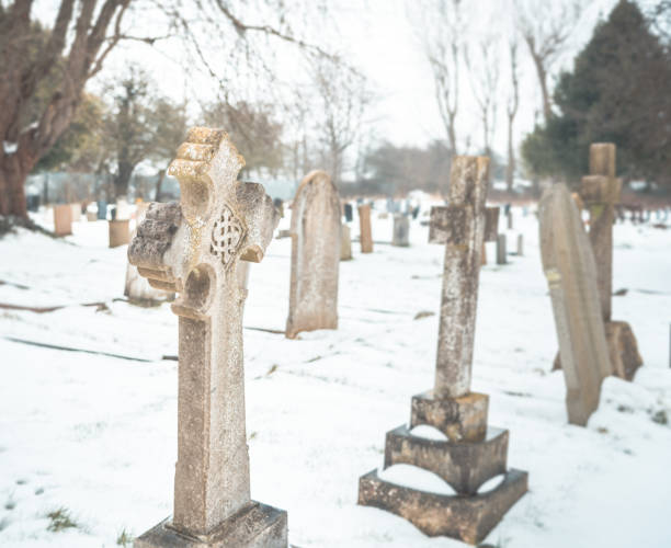 istock Old Cemetery. Peaceful and beautiful winter scene. 1345303151