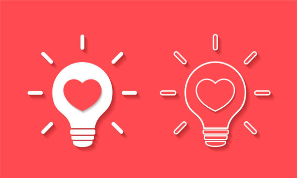 電球の心臓の形。アイデア、ソリューション、イノベーション。 - light bulb inspiration ideas innovation点のイラスト素材／クリップアート素材／マンガ素材／アイコン素材