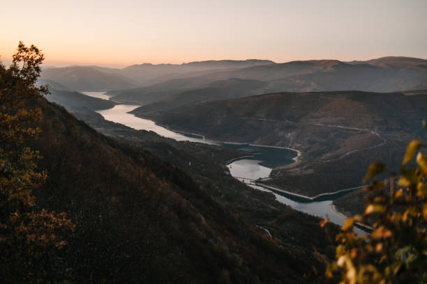 istock Viewpoint on a meandering Zavojsko lake on a moody day 1345304231