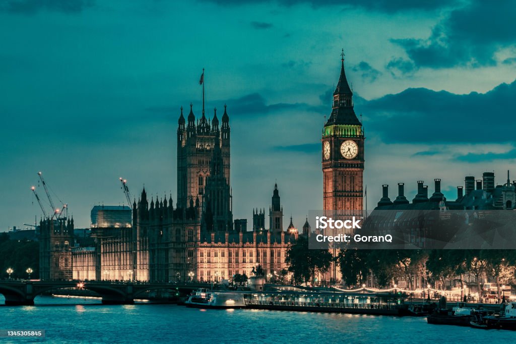 Autumn Cityscape of London Sunset of Westminster in London, England Houses Of Parliament - London Stock Photo