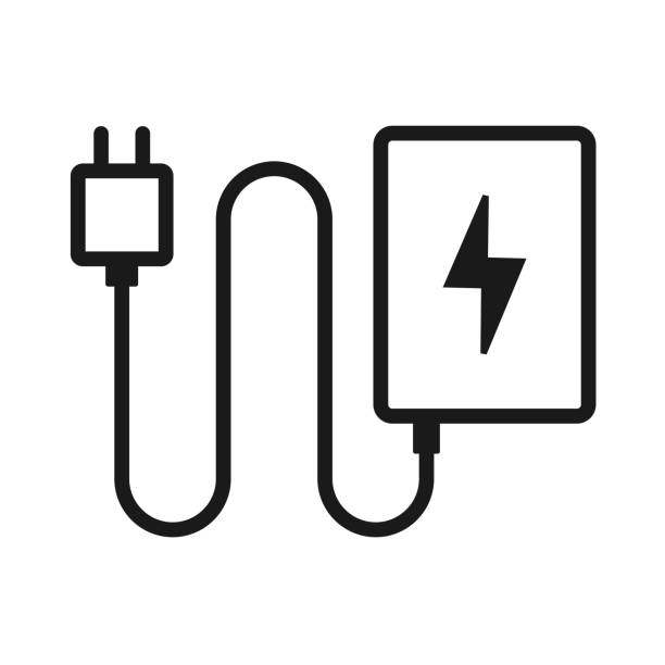 ilustraciones, imágenes clip art, dibujos animados e iconos de stock de cargador de teléfono de batería de banco de energía con símbolo de cable usb. - cargador de batería