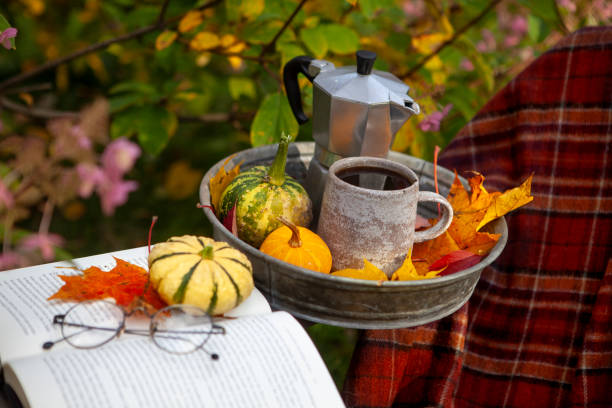 istock Coffee in a cozy autumn garden 1345306308