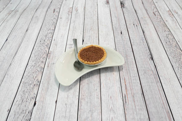 Caramel Shortcake on grey wooden table stock photo