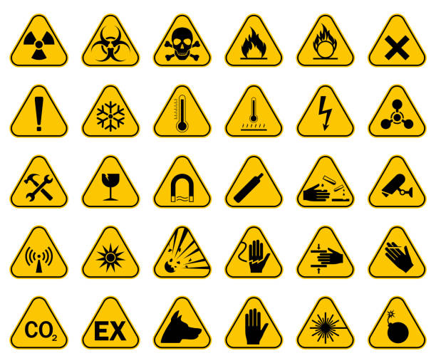 stockillustraties, clipart, cartoons en iconen met set of hazard warning signs. caution danger symbol, vector illustration, isolated icon set. - hazard