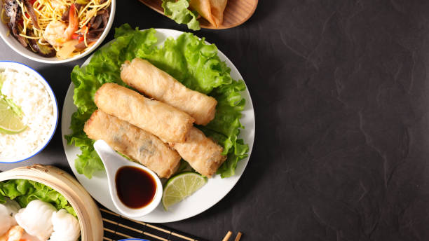 istock spring roll,  noodles, dumpling selection chinese food 1345309434