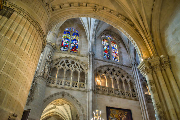 istock Interior architecture and stained glass windows in the thirteenth-century Gothic cathedral of Burgos, Spain 1345316062