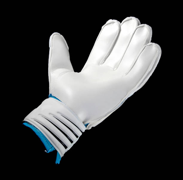 White and blue soccer goalkeeper glove White and blue soccer goalkeeper left hand glove. Palm up left handed catcher stock pictures, royalty-free photos & images