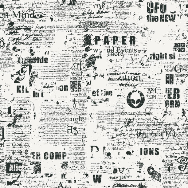 abstract seamless pattern with scribbles and text Abstract seamless pattern with fragments of handwritten scribbles, typescript and newspaper headlines. Monochrome vector background, wallpaper, wrapping paper or fabric in grunge style illegible stock illustrations