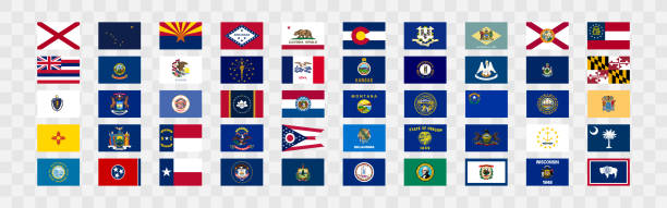 ilustrações de stock, clip art, desenhos animados e ícones de state flags of united states of america set icon. regions flag vector - arizona map outline silhouette