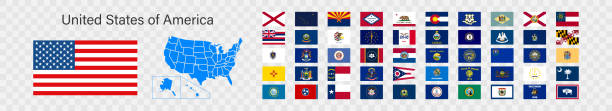illustrations, cliparts, dessins animés et icônes de drapeaux d’état des états-unis d’amérique définir l’icône et la carte. vecteur d’indicateur des régions - massachusetts flag state insignia