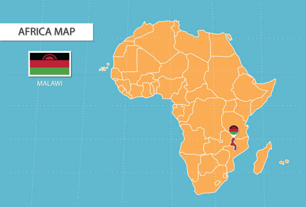 istock Malawi map in Africa, icons showing Malawi location and flags. 1345320762