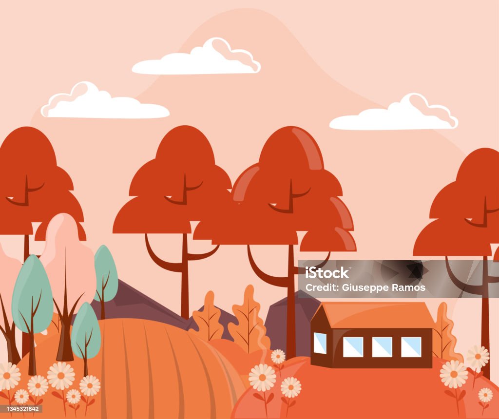 October Visual Scene Autumn Scene Landscape Stock Illustration - Download Image Now - Autumn ...
