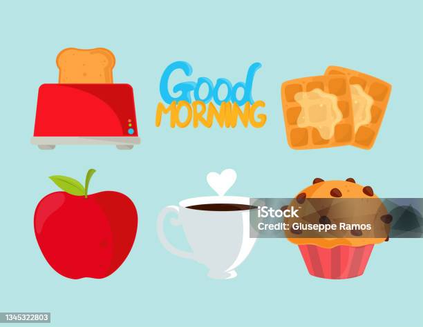Good Morning Food Stock Illustration - Download Image Now - Apple - Fruit,  Bread, Breakfast - iStock