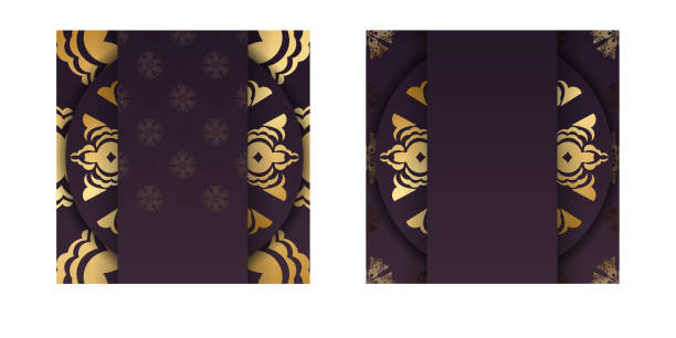 istock Template Postcard in burgundy color with Indian gold ornaments for your congratulations. 1345322940