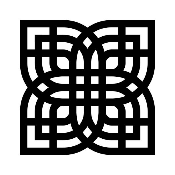 스트라이프 블랙 스퀘어 리프 디자인 - celtic culture cross cross shape mandala stock illustrations