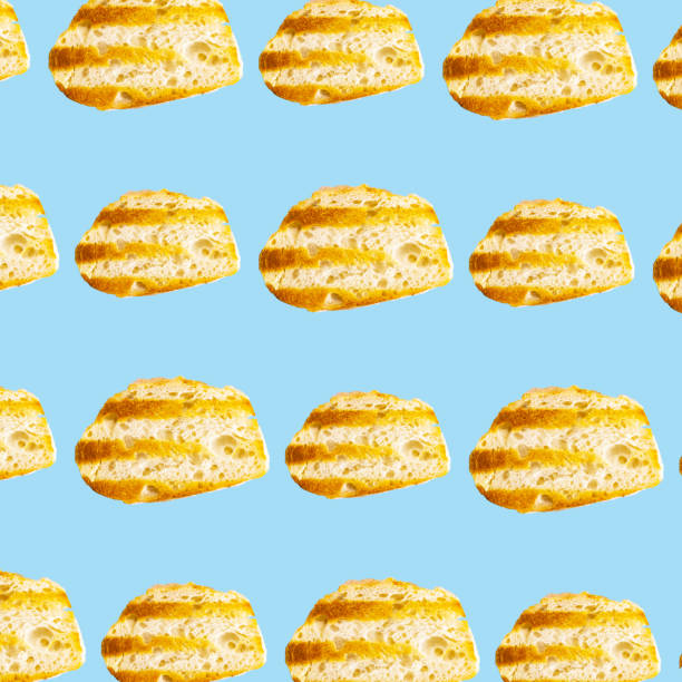 istock Grill toasted bread Seamless pattern on blue background , Food Concept 1345324734